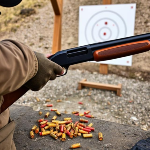 A variety of shotgun shells, including birdshot, buckshot, and slugs, displayed on a wooden surface with different gauges labeled.